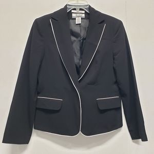 Nine & Company Black Blazer White Piping Trim Size 10 Office Siren Mob Wife Work